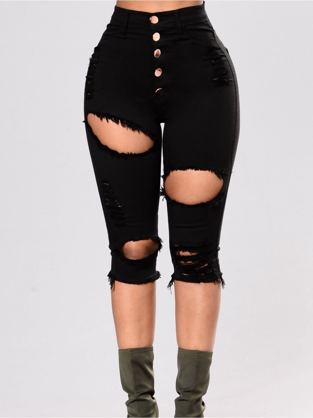 Fashion Nova Black High-Waist Distressed Crop Jeans